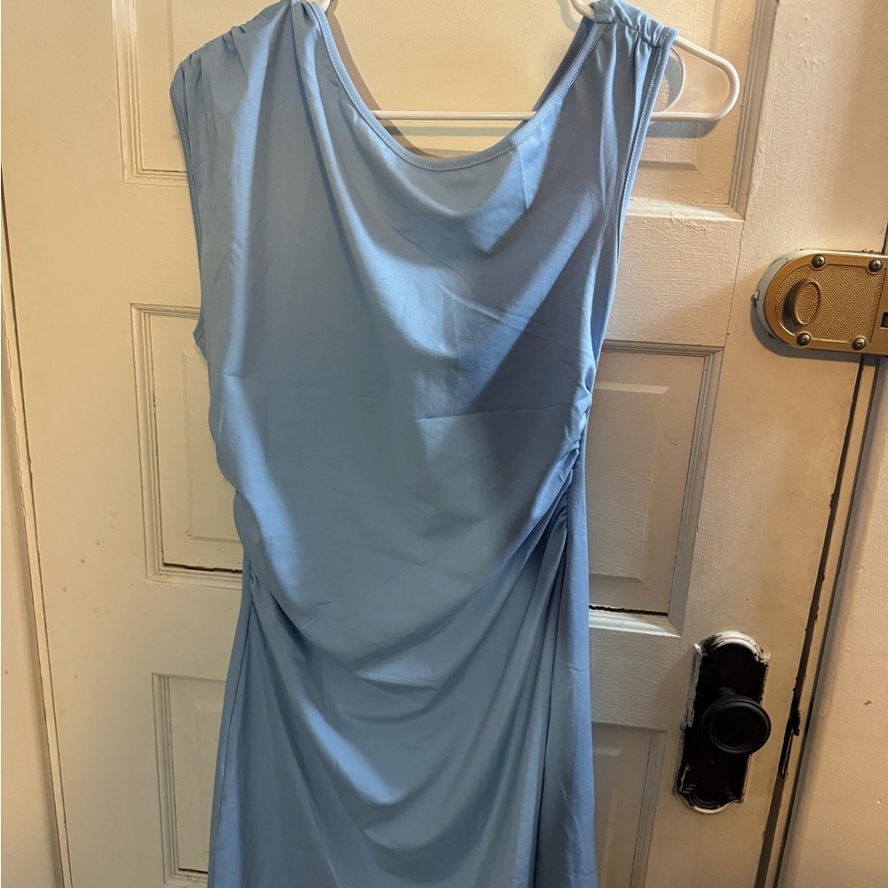 Baby blue off the shoulder dress